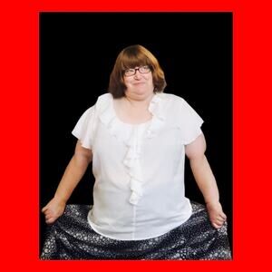 Milano White Feminine Ruffled Blouse 3X!